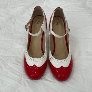 Vintage inspired red and white saddle shoe heels